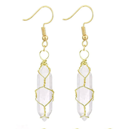 1 Pair Casual Simple Style Geometric Natural Stone Crystal Iron Drop Earrings