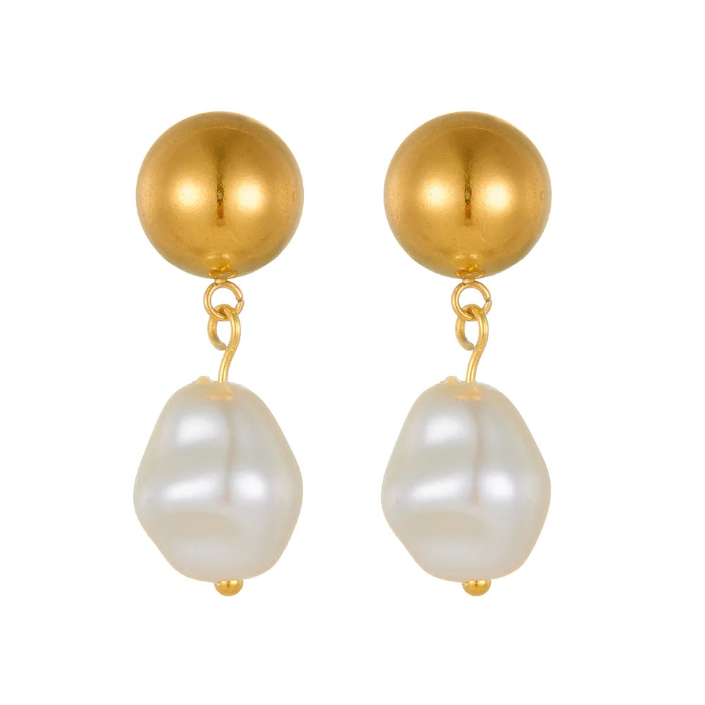 1 Pair Casual Simple Style Geometric Pearl 304 Stainless Steel Artificial Pearl 18K Gold Plated Drop Earrings