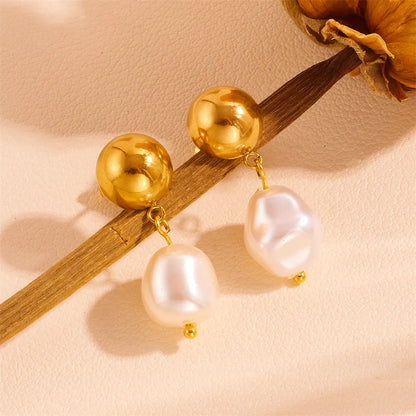 1 Pair Casual Simple Style Geometric Pearl 304 Stainless Steel Artificial Pearl 18K Gold Plated Drop Earrings