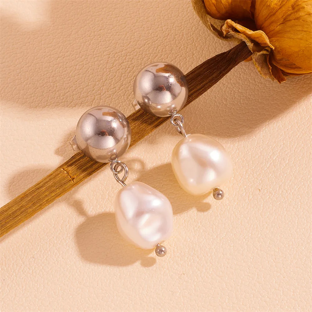 1 Pair Casual Simple Style Geometric Pearl 304 Stainless Steel Artificial Pearl 18K Gold Plated Drop Earrings