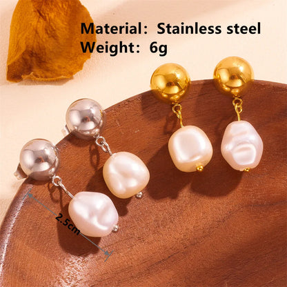 1 Pair Casual Simple Style Geometric Pearl 304 Stainless Steel Artificial Pearl 18K Gold Plated Drop Earrings