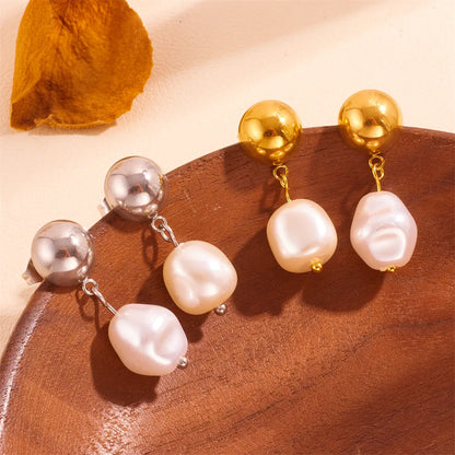 1 Pair Casual Simple Style Geometric Pearl 304 Stainless Steel Artificial Pearl 18K Gold Plated Drop Earrings