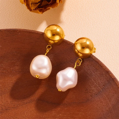 1 Pair Casual Simple Style Geometric Pearl 304 Stainless Steel Artificial Pearl 18K Gold Plated Drop Earrings