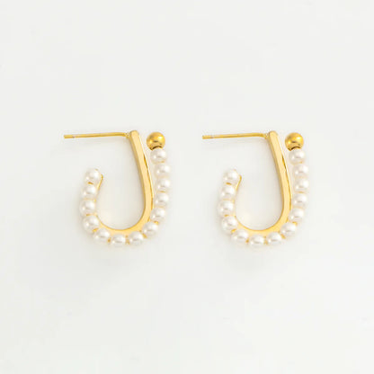 1 Pair Casual Simple Style Geometric Pearl Copper 18K Gold Plated Ear Studs