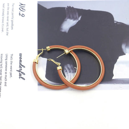 1 Pair Casual Simple Style Geometric Pu Leather Alloy Hoop Earrings