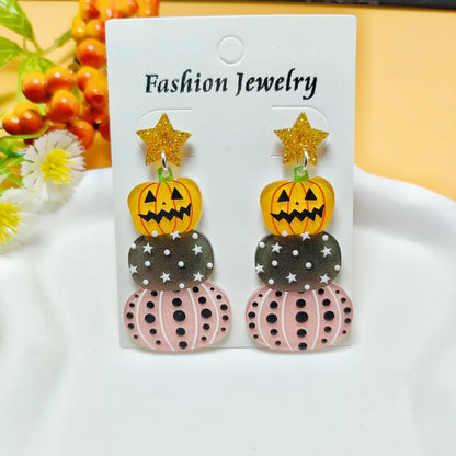 1 Pair Casual Simple Style Geometric Pumpkin Star Stoving Varnish Arylic Drop Earrings