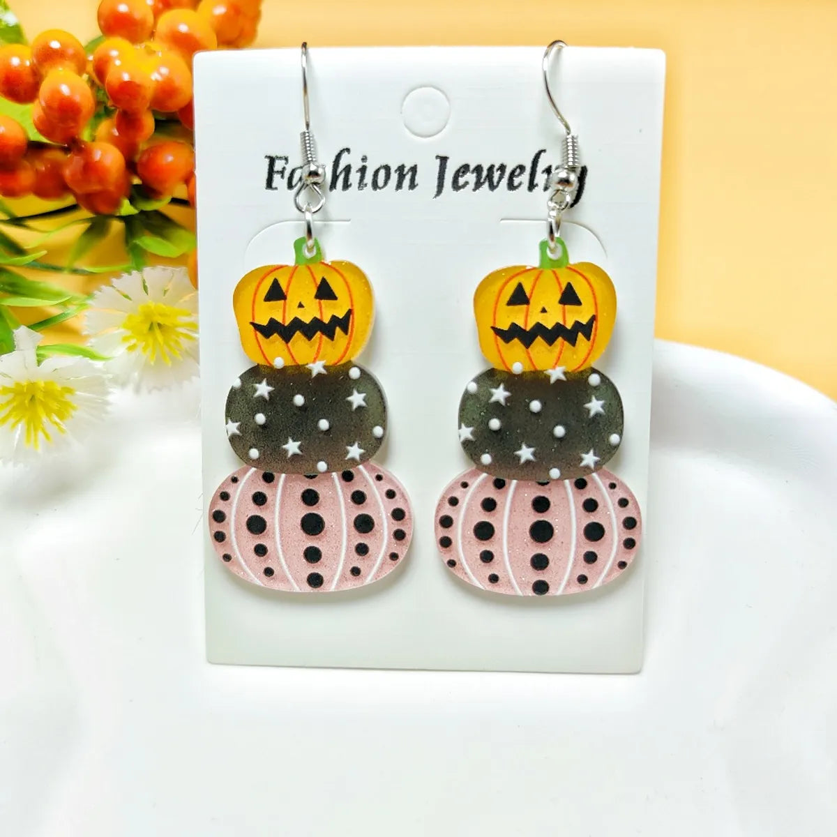 1 Pair Casual Simple Style Geometric Pumpkin Star Stoving Varnish Arylic Drop Earrings