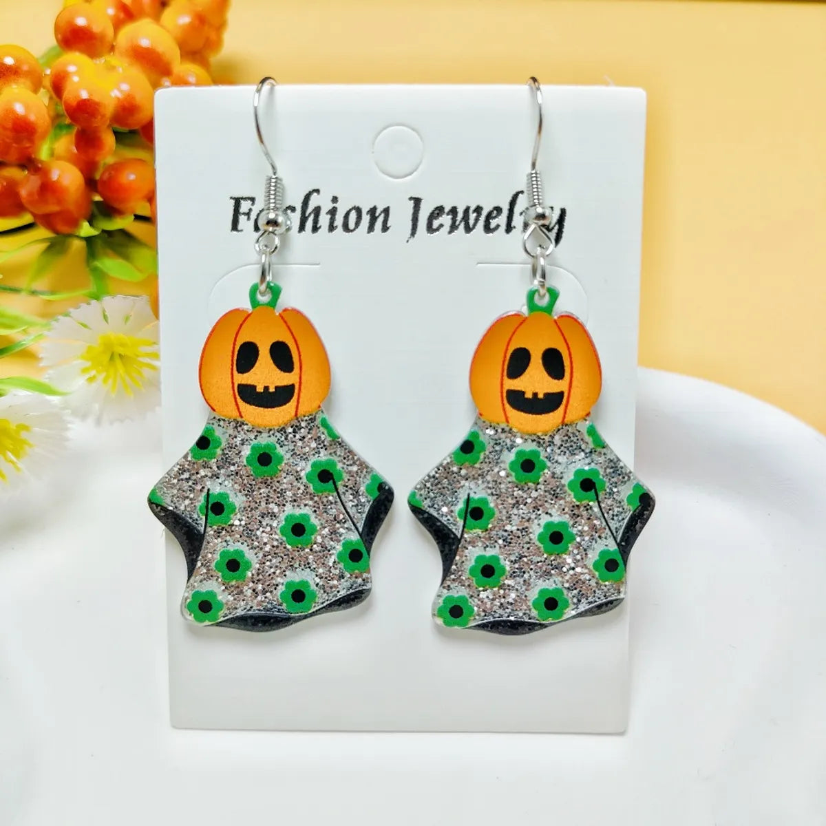 1 Pair Casual Simple Style Geometric Pumpkin Star Stoving Varnish Arylic Drop Earrings