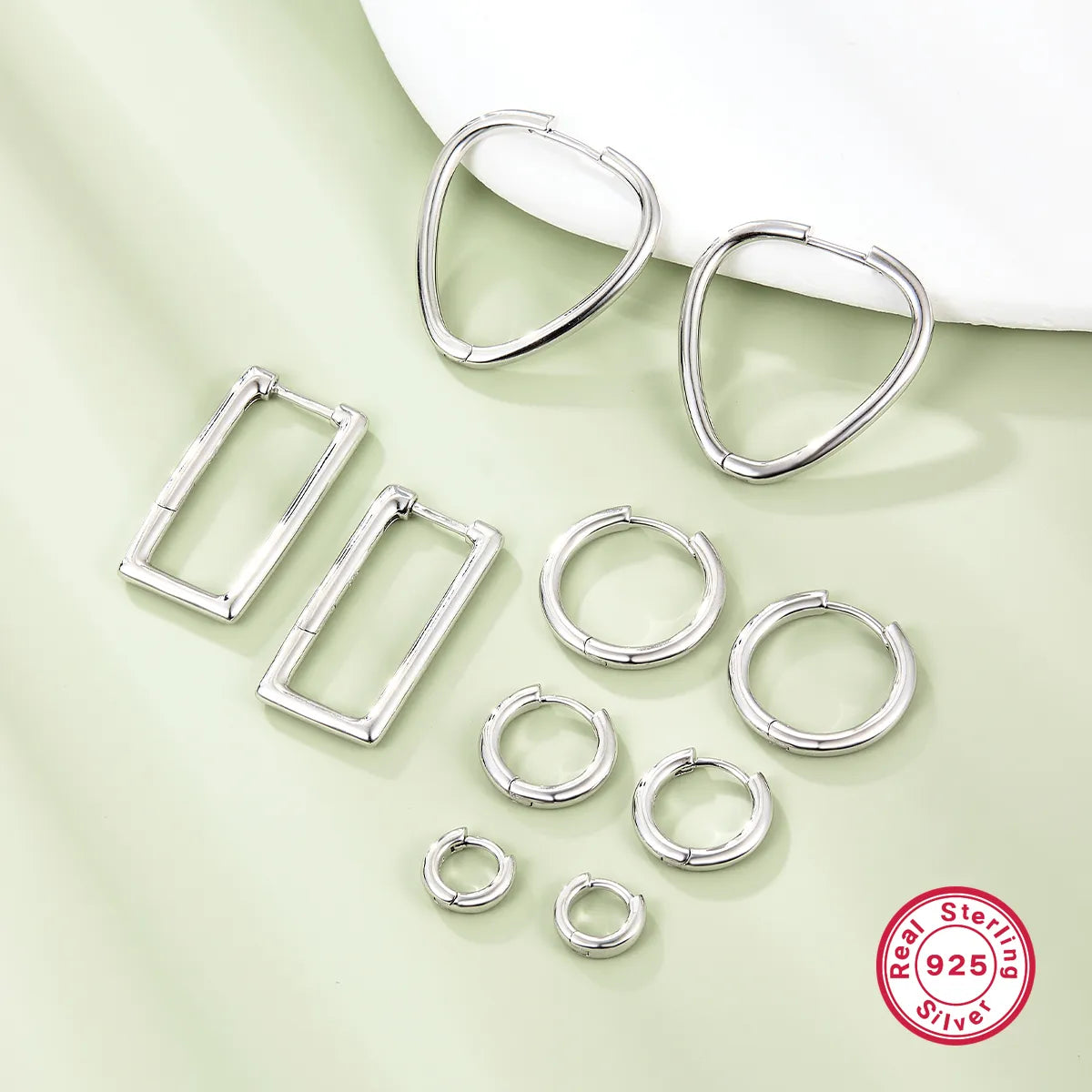 1 Pair Casual Simple Style Geometric Sterling Silver White Gold Plated Hoop Earrings