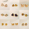 1 Pair Casual Simple Style Heart Shape Flower Butterfly Inlay Titanium Steel Shell Zircon Ear Studs
