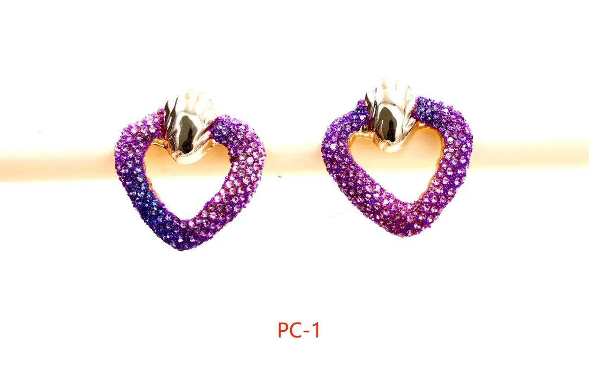 1 Pair Casual Simple Style Heart Shape Inlay Alloy Rhinestones Ear Studs