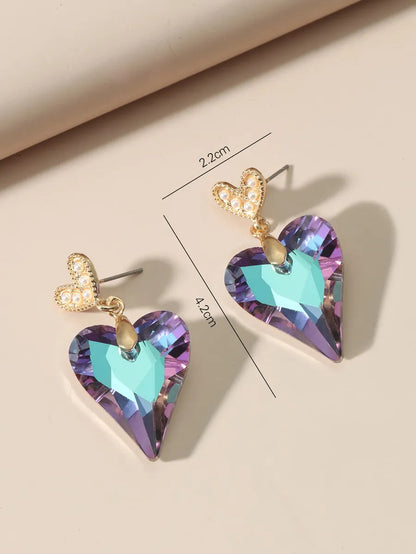 1 Pair Casual Simple Style Heart Shape Inlay Stainless Steel Artificial Pearls Glass Drop Earrings