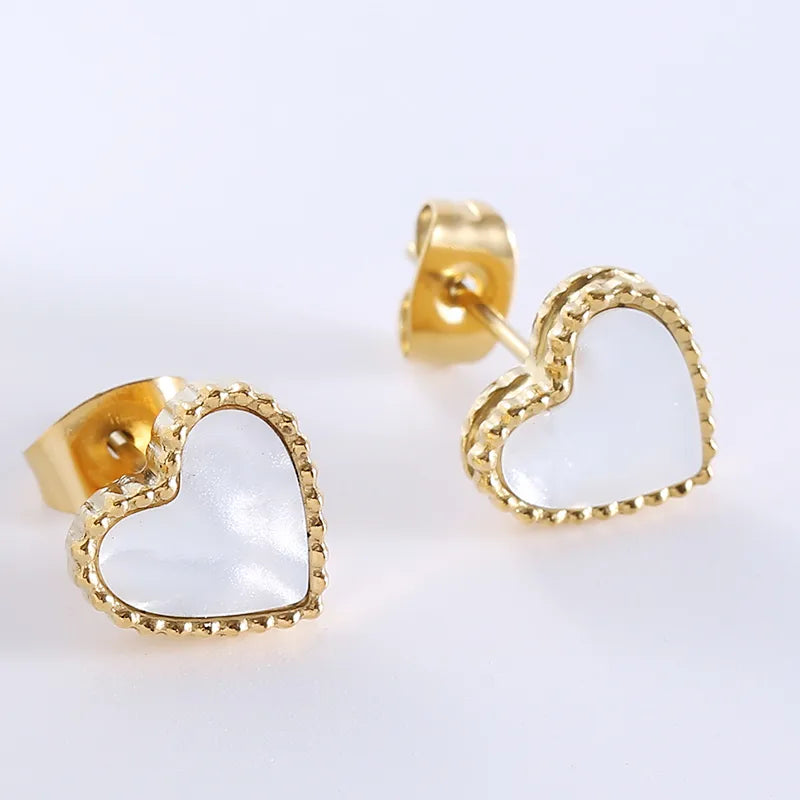 1 Pair Casual Simple Style Heart Shape Plating Inlay 304 Stainless Steel Acrylic Ear Studs