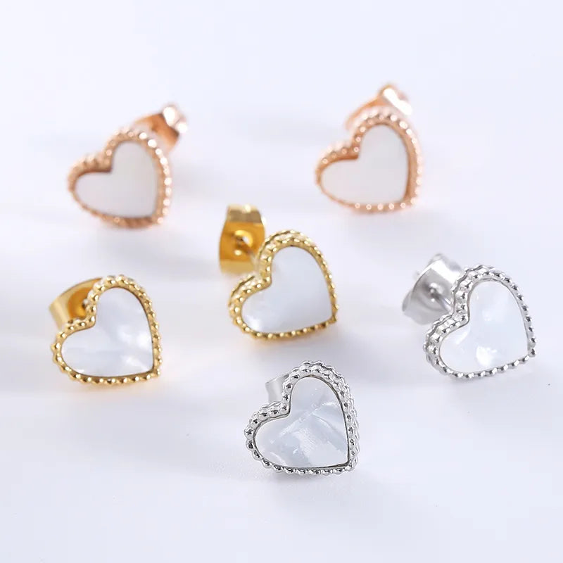 1 Pair Casual Simple Style Heart Shape Plating Inlay 304 Stainless Steel Acrylic Ear Studs