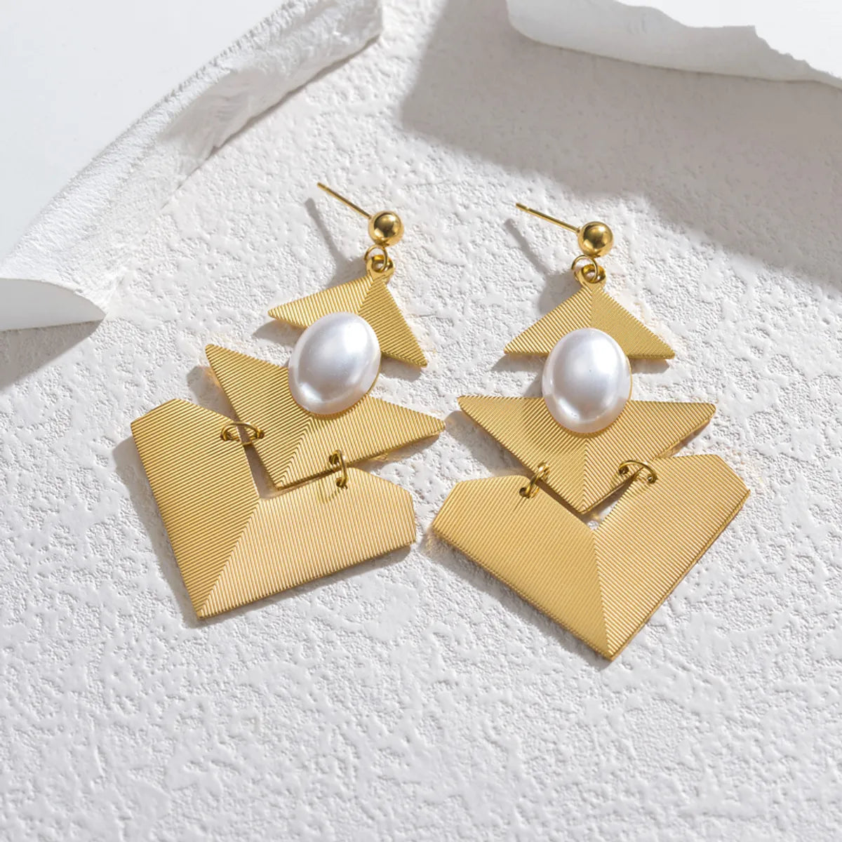 1 Pair Casual Simple Style Heart Shape Plating Inlay Stainless Steel Pearl 18k Gold Plated Drop Earrings