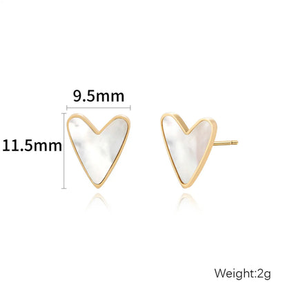 1 Pair Casual Simple Style Heart Shape Plating Inlay Stainless Steel Shell Gold Plated Ear Studs