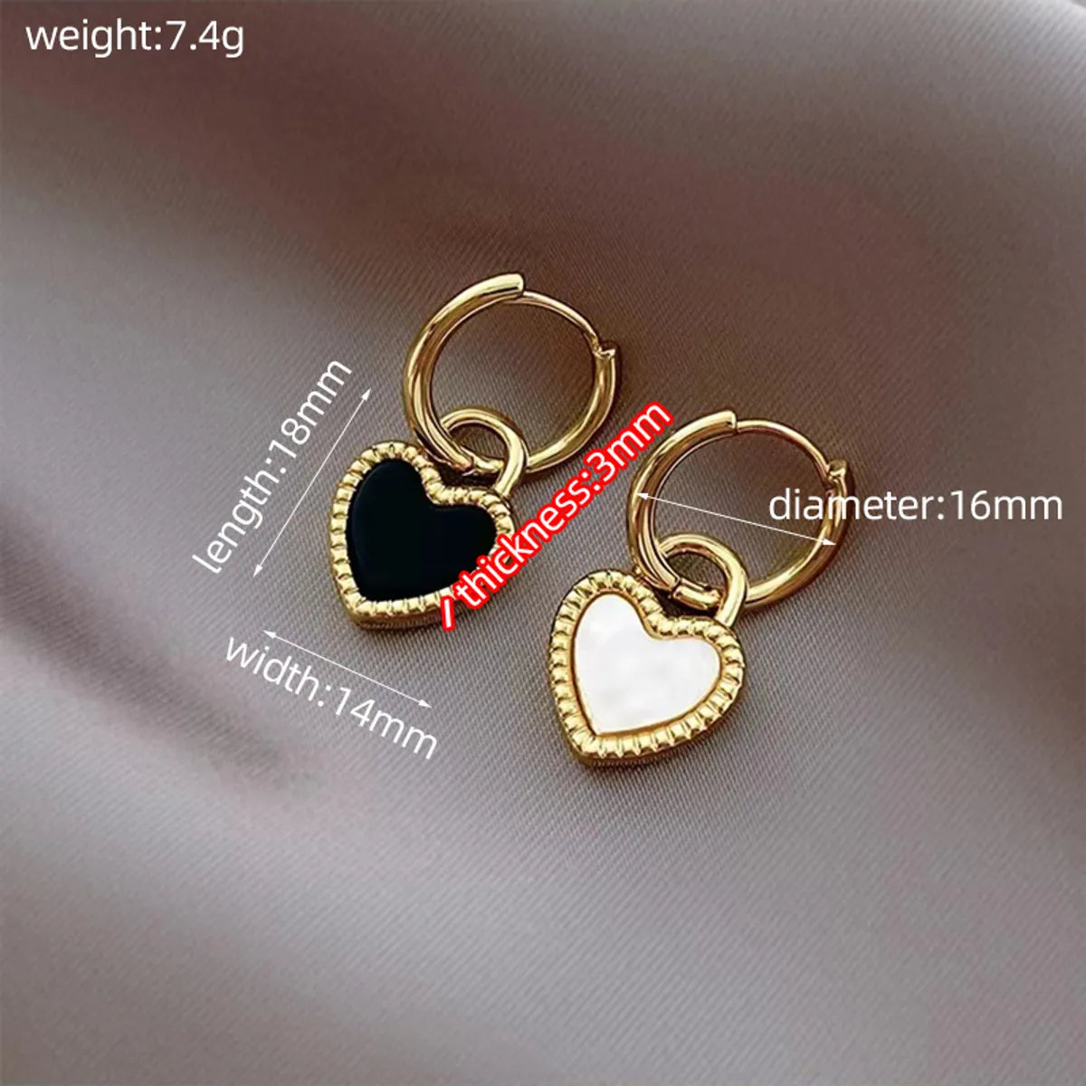 1 Pair Casual Simple Style Heart Shape Plating Inlay Titanium Steel Shell 18k Gold Plated Earrings