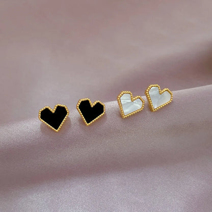 1 Pair Casual Simple Style Heart Shape Plating Inlay Titanium Steel Shell Ear Studs