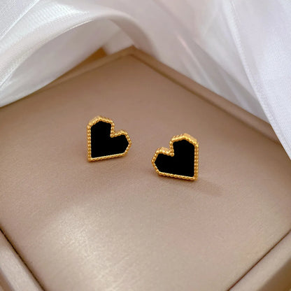 1 Pair Casual Simple Style Heart Shape Plating Inlay Titanium Steel Shell Ear Studs