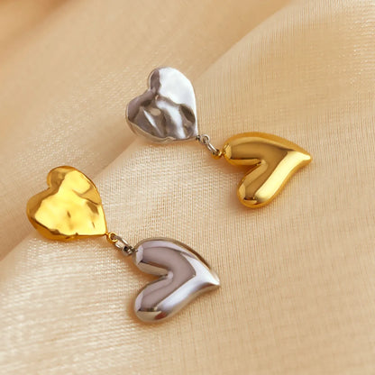 1 Pair Casual Simple Style Heart Shape Polishing 304 Stainless Steel 18K Gold Plated Drop Earrings