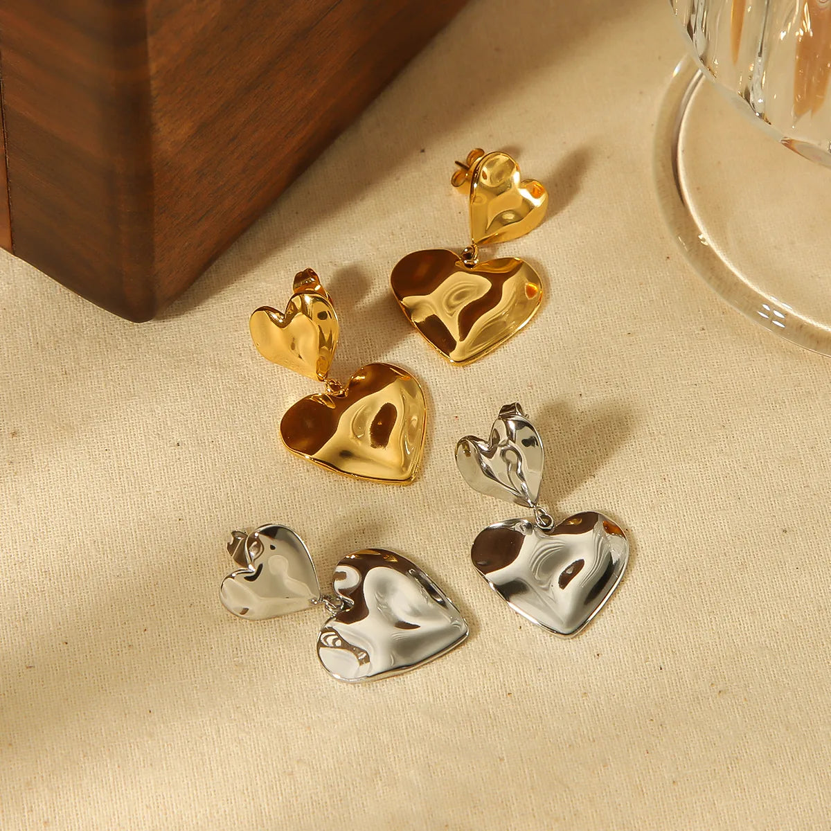 1 Pair Casual Simple Style Heart Shape Polishing Plating 304 Stainless Steel Drop Earrings