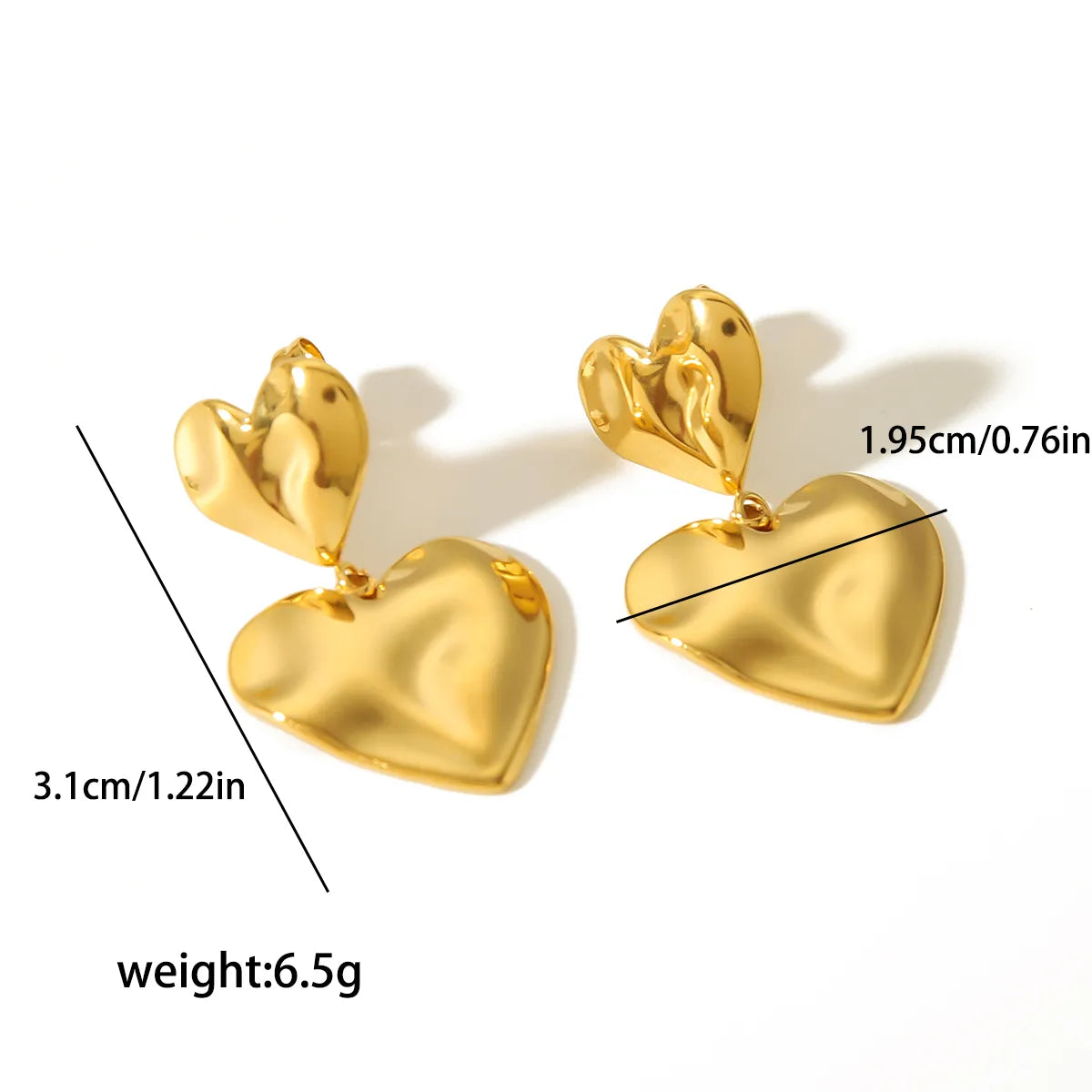 1 Pair Casual Simple Style Heart Shape Polishing Plating 304 Stainless Steel Drop Earrings