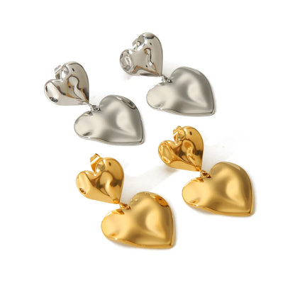 1 Pair Casual Simple Style Heart Shape Polishing Plating 304 Stainless Steel Drop Earrings