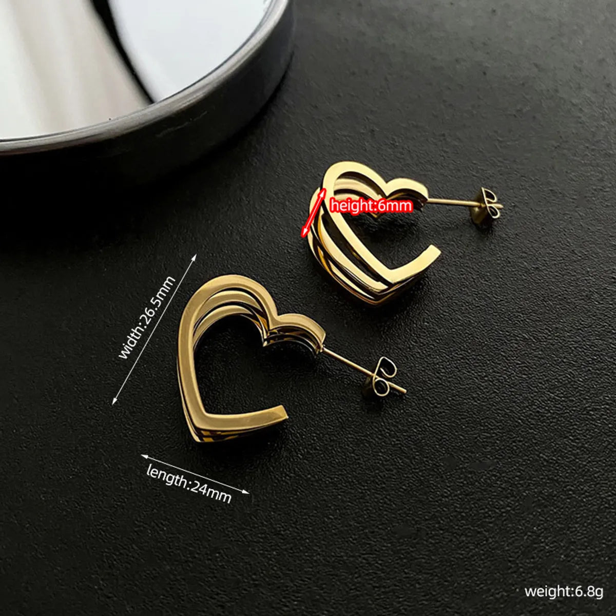 1 Pair Casual Simple Style Heart Shape Polishing Plating Titanium Steel 18k Gold Plated Ear Studs