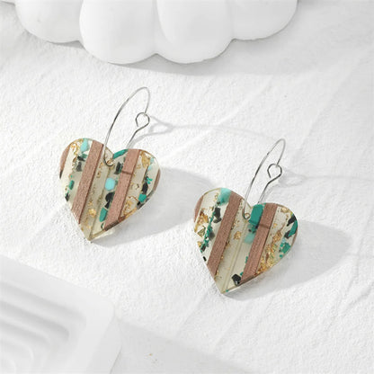 1 Pair Casual Simple Style Heart Shape Printing Wood Drop Earrings