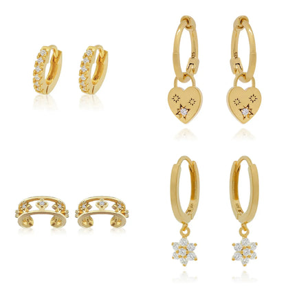 1 Pair Casual Simple Style Hexagram Heart Shape Plating Inlay Copper Zircon 18k Gold Plated Hoop Earrings Drop Earrings Ear Cuffs