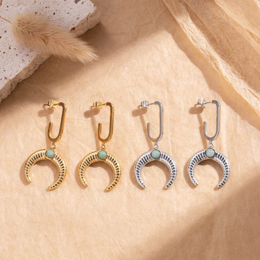 1 Pair Casual Simple Style Horns Plating Inlay 304 Stainless Steel Zircon Drop Earrings