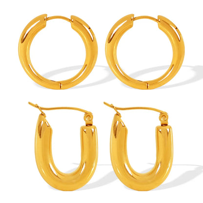 1 Pair Casual Simple Style IG Style U Shape Round Polishing 304 Stainless Steel 18K Gold Plated Earrings