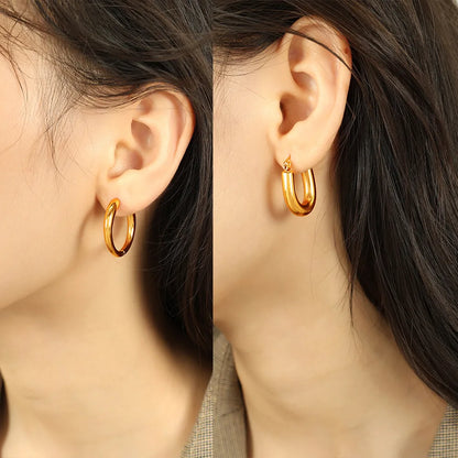 1 Pair Casual Simple Style IG Style U Shape Round Polishing 304 Stainless Steel 18K Gold Plated Earrings