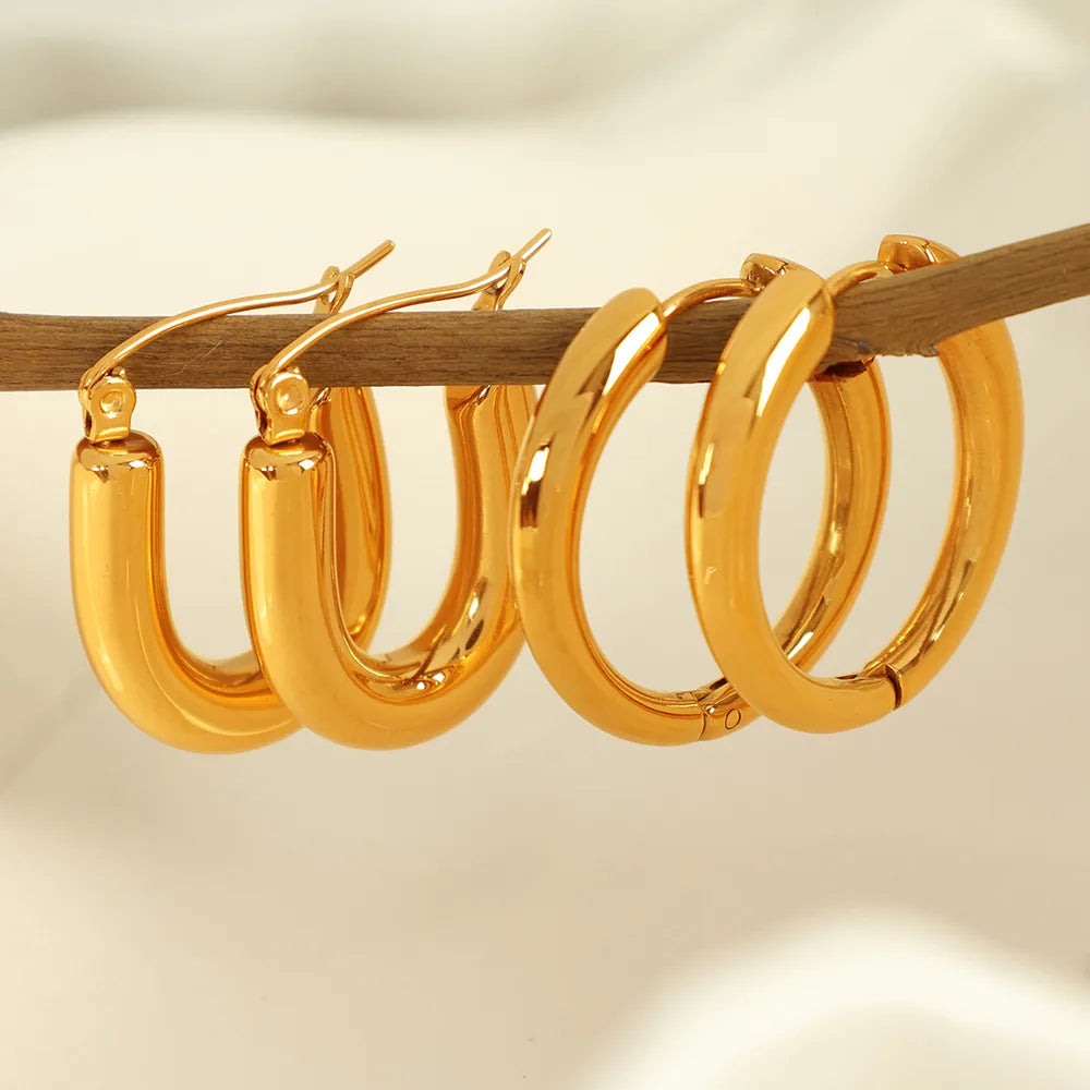 1 Pair Casual Simple Style IG Style U Shape Round Polishing 304 Stainless Steel 18K Gold Plated Earrings