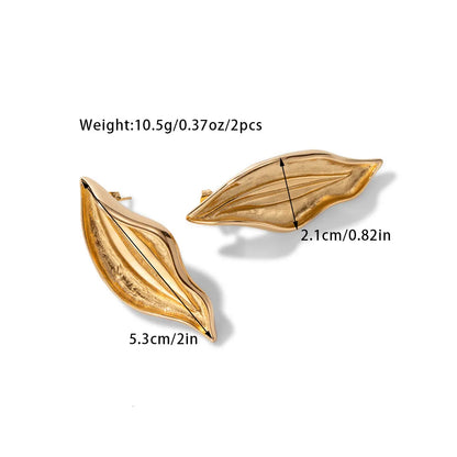 1 Pair Casual Simple Style Leaf Titanium Steel 18K Gold Plated Ear Studs