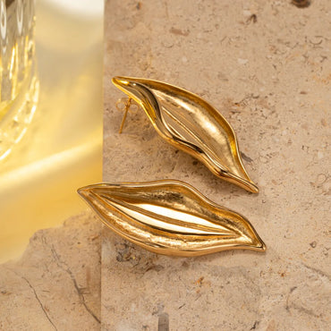 1 Pair Casual Simple Style Leaf Titanium Steel 18K Gold Plated Ear Studs