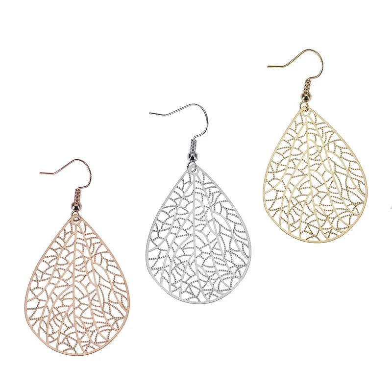 1 Pair Casual Simple Style Leaf Water Droplets Hollow Out Copper Drop Earrings