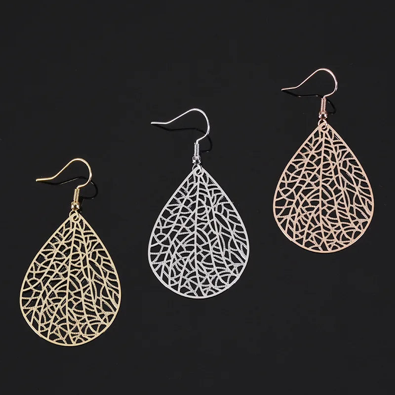 1 Pair Casual Simple Style Leaf Water Droplets Hollow Out Copper Drop Earrings