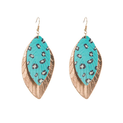 1 Pair Casual Simple Style Leaves Leopard Plating Pu Leather Alloy Gold Plated Drop Earrings