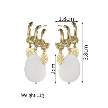 1 Pair Casual Simple Style Leaves Water Droplets Plating Stainless Steel 18k Gold Plated Drop Earrings