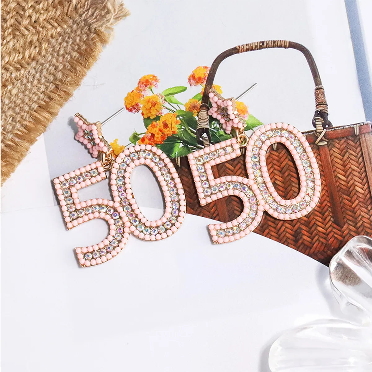 1 Pair Casual Simple Style Number Inlay Alloy Beads Drop Earrings