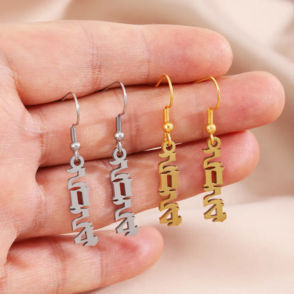 1 Pair Casual Simple Style Number Stainless Steel Drop Earrings