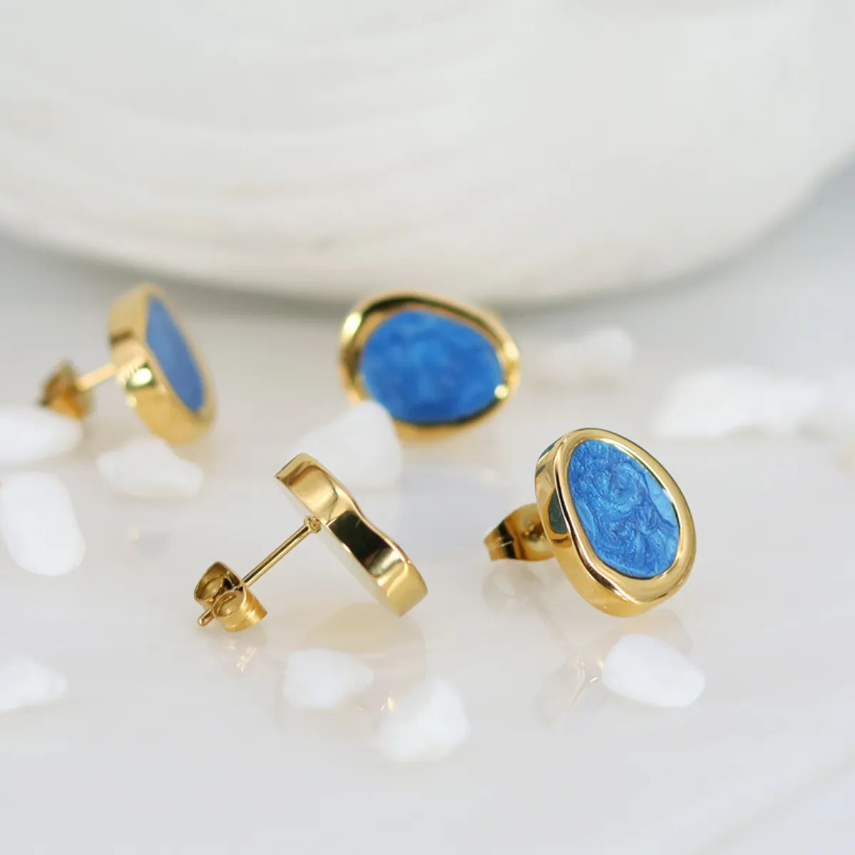 1 Pair Casual Simple Style Oval Enamel Titanium Steel 18k Gold Plated Ear Studs