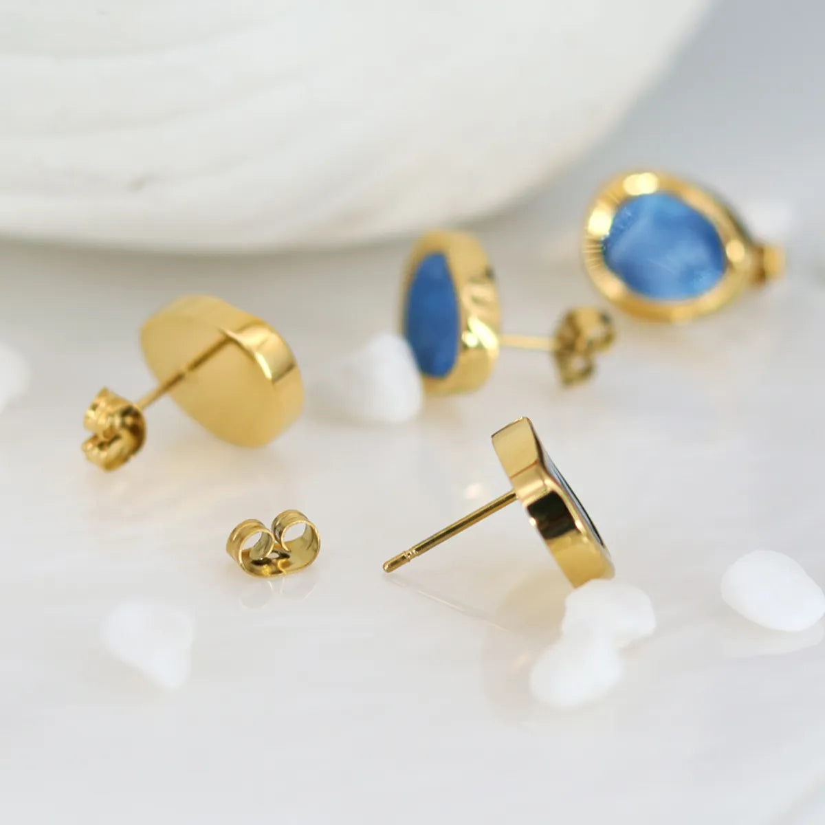 1 Pair Casual Simple Style Oval Enamel Titanium Steel 18k Gold Plated Ear Studs