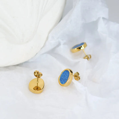 1 Pair Casual Simple Style Oval Enamel Titanium Steel 18k Gold Plated Ear Studs