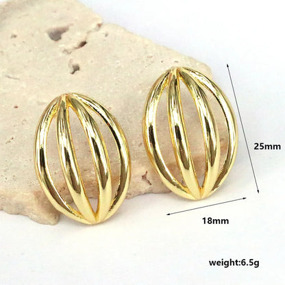 1 Pair Casual Simple Style Oval Hollow Out Copper 18K Gold Plated Ear Studs