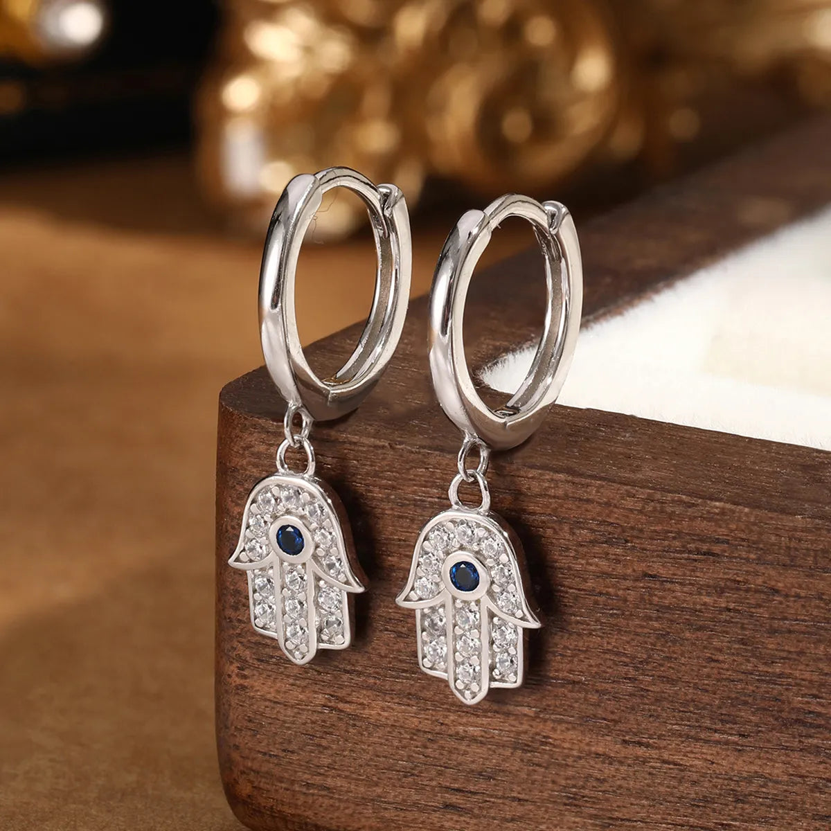 1 Pair Casual Simple Style Palm Inlay Sterling Silver Zircon White Gold Plated Gold Plated Drop Earrings