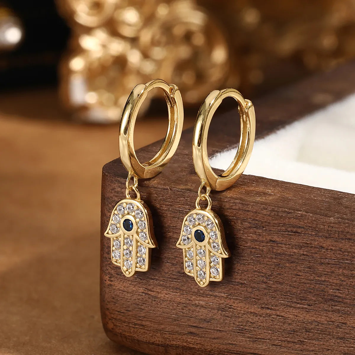 1 Pair Casual Simple Style Palm Inlay Sterling Silver Zircon White Gold Plated Gold Plated Drop Earrings