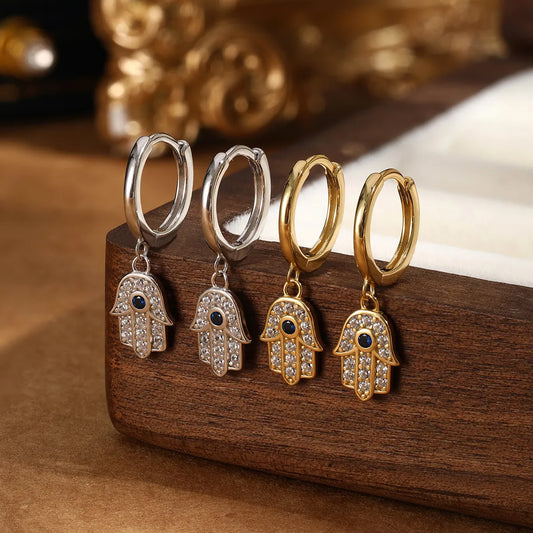 1 Pair Casual Simple Style Palm Inlay Sterling Silver Zircon White Gold Plated Gold Plated Drop Earrings