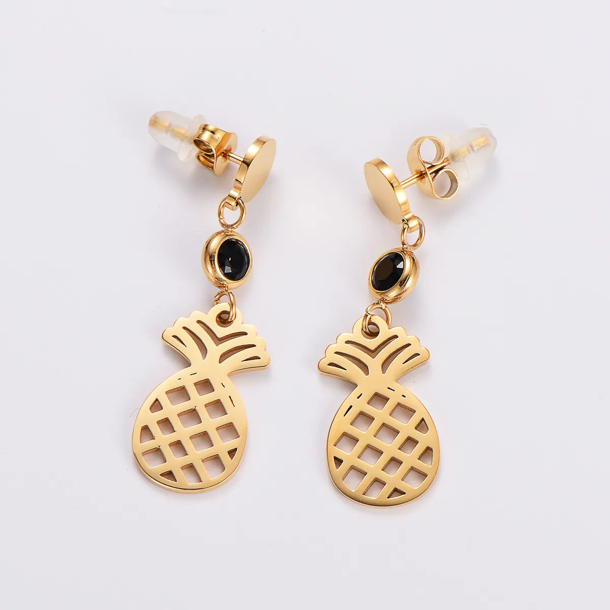 1 Pair Casual Simple Style Pineapple Plating Hollow Out Inlay 304 Stainless Steel Rhinestones 18K Gold Plated Drop Earrings